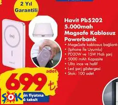 HAVİT PB5202 5.000MAH MAGSAFE KABLOSUZ POWERBANK